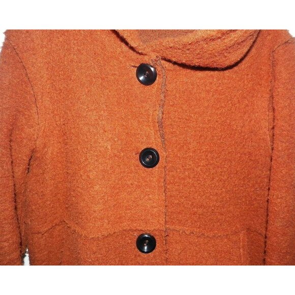 Women's One Size Mohair Distressed Sweater Jacket Hood Pumpkin Deep Orange - Picture 2 of 8
